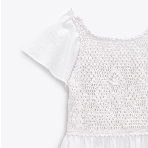 ZARA NEW WOMAN LONG CROCHET LINEN BLEND DRESS RUFFLED HEM WHITE  SZ MED 7200/115 - Picture 6 of 7